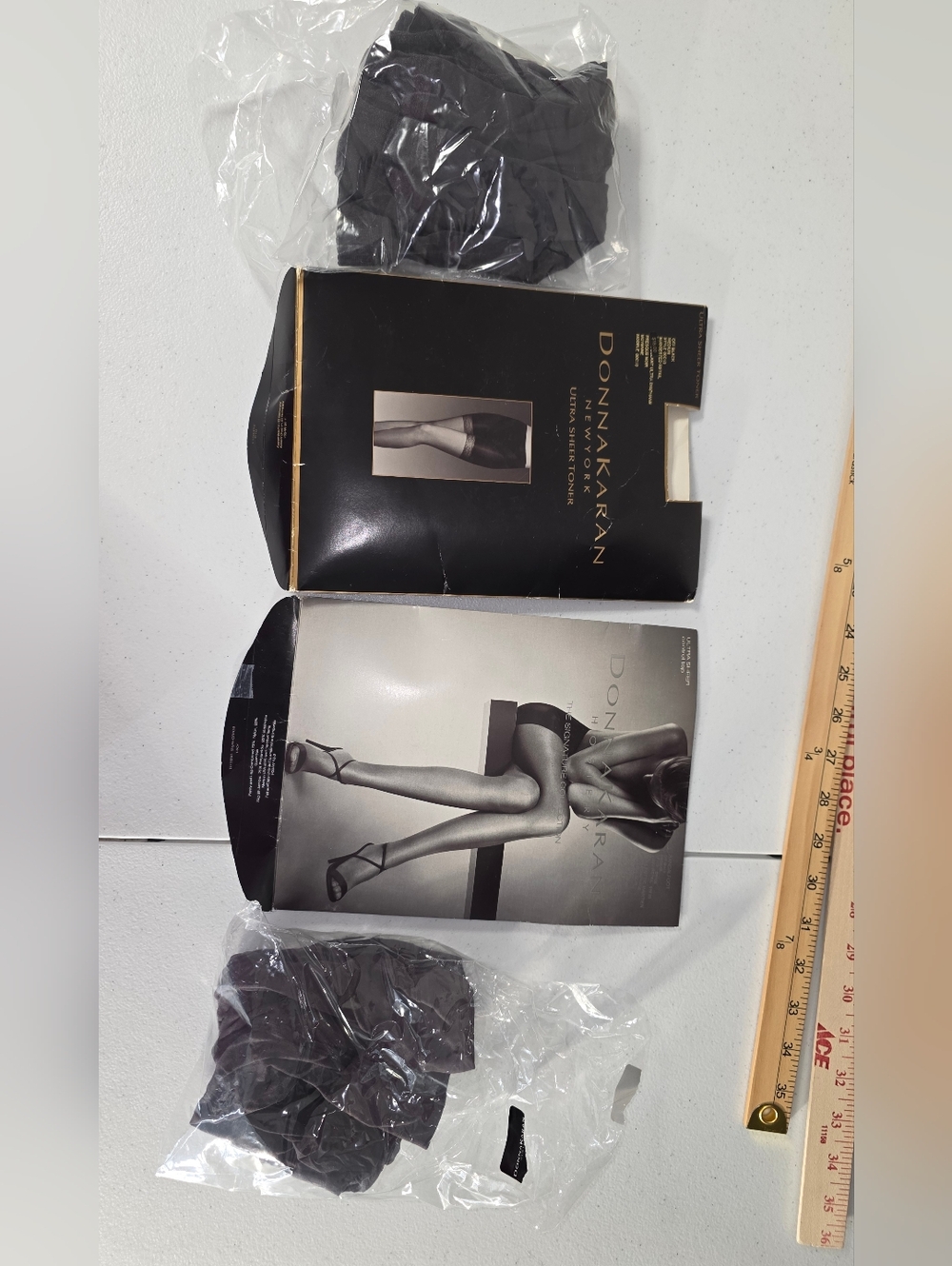 Donna Karan Black/ Off Black Sheer Black Nylons Size M Hosiery (2) New